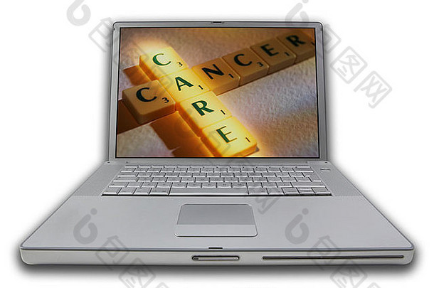 屏幕上有拼字的笔记本电脑拼写单词癌症护理