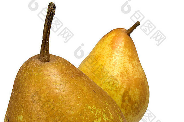 白色背景上分离的成熟可口的梨