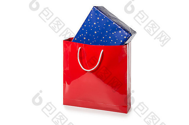 红色包装袋，蓝色包装，白色背景隔离