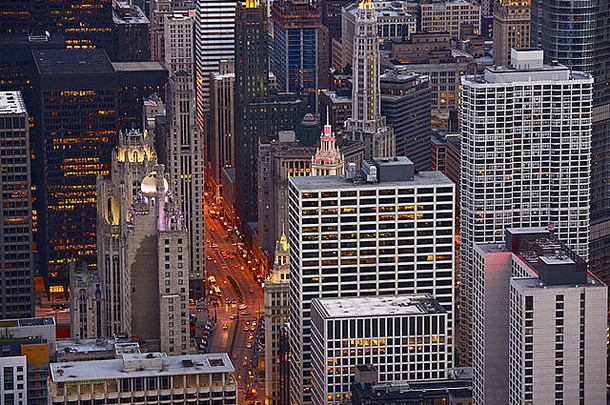 芝加哥城市景观。从上面看芝加哥市。建筑图片集。