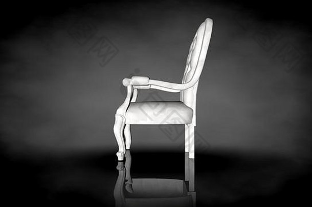 呈现白色椅子黑色的背景地面反射