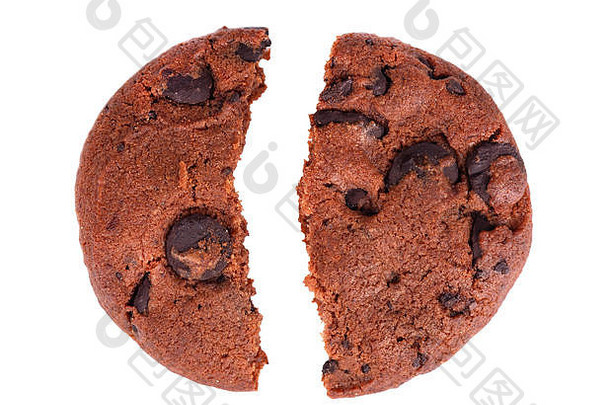 双巧克力芯片饼干孤立的白色背景饼干巧克力滴甜蜜的饼干自制的糕点