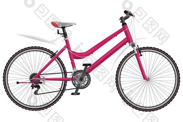 夫人的粉红色的自行车孤立的白色背景