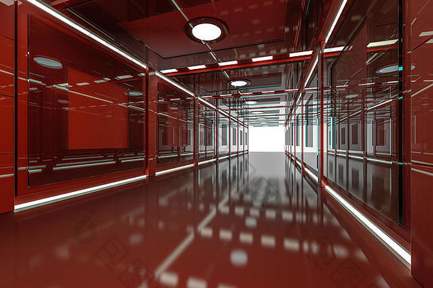 摘要现代红色的体系结构背景空开放空间室内呈现