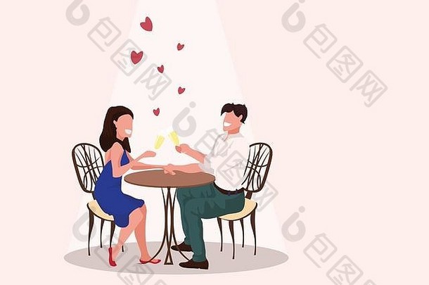 夫妇爱坐着咖啡馆喝香槟快乐情人节一天假期庆祝活动概念男人。女人情人浪漫的日期的关系