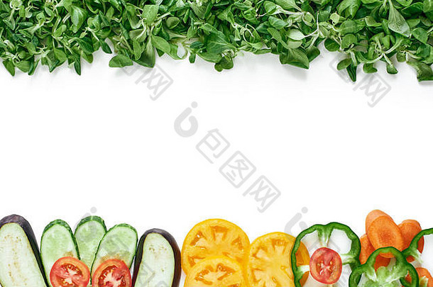 裁剪新鲜的蔬菜菠菜叶子孤立的西红柿黄瓜辣椒蛋植物健康的吃节食减肥重损失概念孤立的