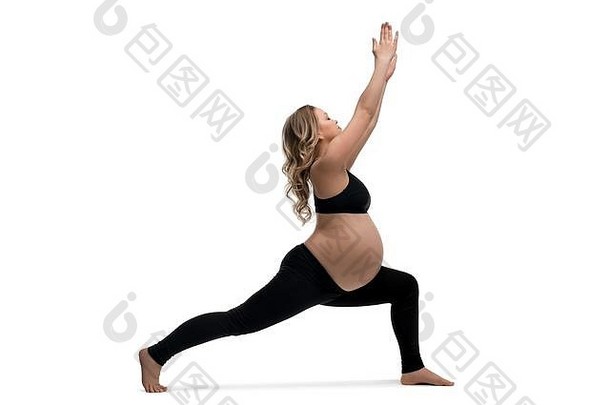 年轻的怀孕了女人健身孤立的拍摄