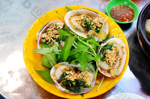 食物越南风格烤贝类奶酪大蒜