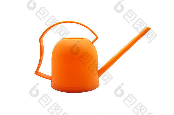 橙色浇水塑料罐，白色背景上的橙色浇水塑料罐