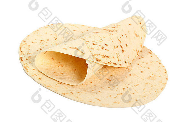 玉米饼包面包。隔离在白色背景上。
