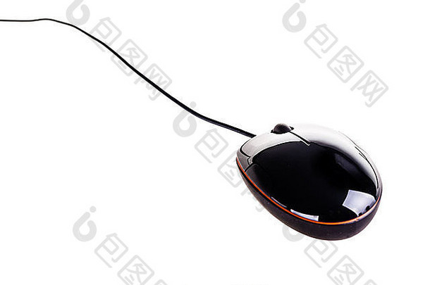 黑色的光滑的电脑鼠标孤立的白色背景