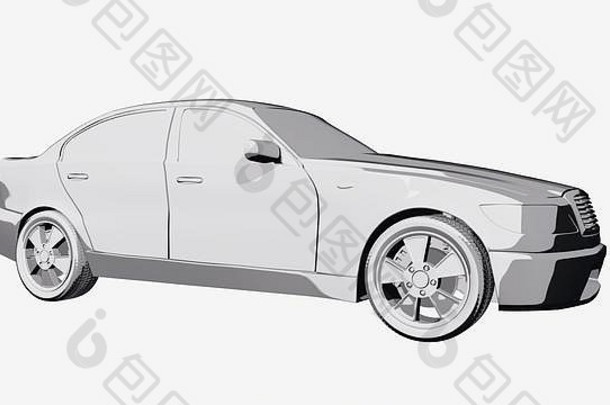 灰色汽车漫画书3D插图