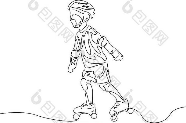 连续行画孩子保护衣服滑旱冰体育运动主题