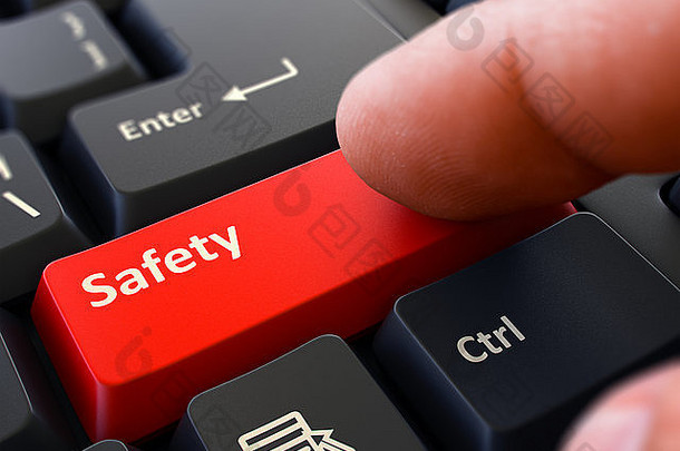 安全-写在红色键盘键上。