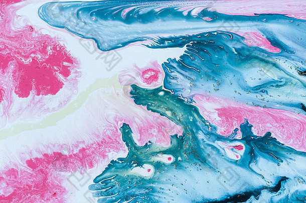 抽象彩色背景。在水上用丙烯酸颜料绘画。绘画的质感。