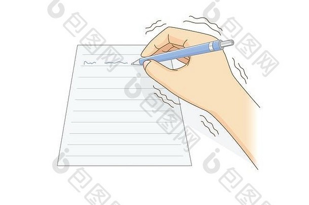 用钢笔写字时，人的手有震颤症状。