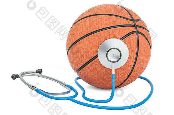 篮球概念中的运动医学。隔离在白色背景上的三维渲染