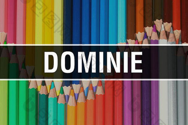 带教育纹理的返校横幅上的Dominie概念插图。Dominie代表教育、科学对象和办公用品的概念