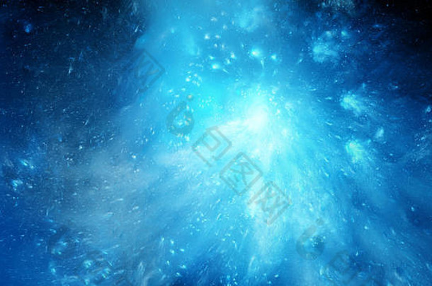 太空中的<strong>蓝</strong>色发光星云，计算机生成的抽象背景，3D渲染