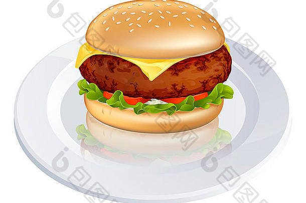插图美味的汉堡包芝士汉堡类型汉堡板