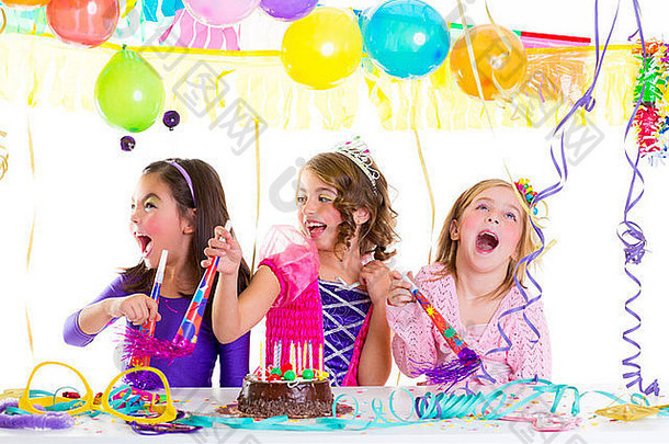 孩子们孩子生日聚会，派对跳舞快乐笑baloons蜿蜒的花环