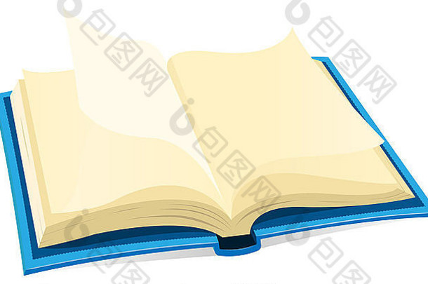 带有空白页的蓝色封面翻开的书的插图