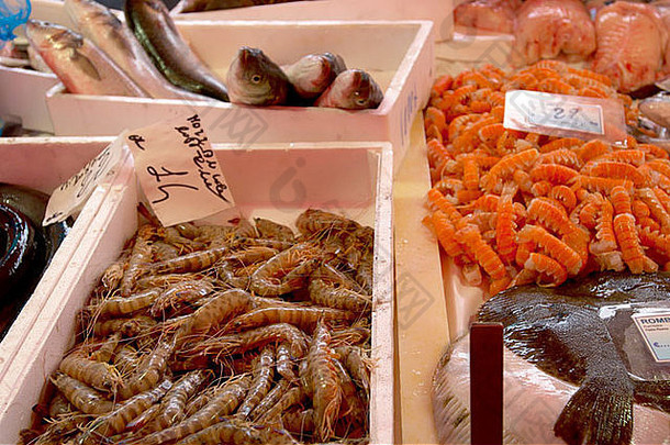 新鲜的海食物鱼市场<strong>虾</strong>
