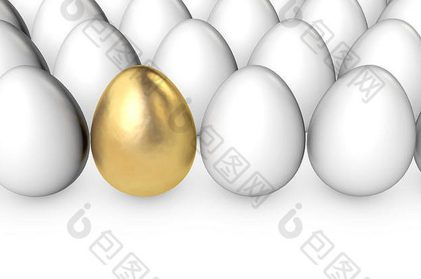 金蛋在白蛋中脱颖而出。三维渲染