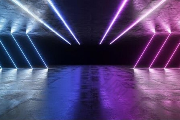 霓虹灯阶段展厅概念黑暗sci外星人难看的东西混凝土房间反光纹理摘要粉红色的紫色的蓝色的领导激光霓虹灯发光的光trian