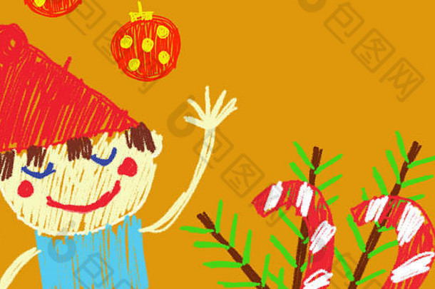 快乐圣诞节动画画记号笔孩子色彩斑斓的快乐动画背景
