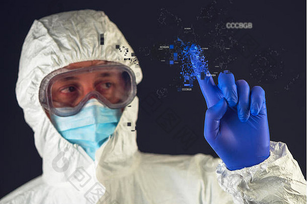 <strong>基因工程</strong>和科学，科学家穿着防护服在实验室工作