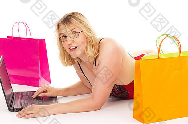 有吸引力的女人购物互联网