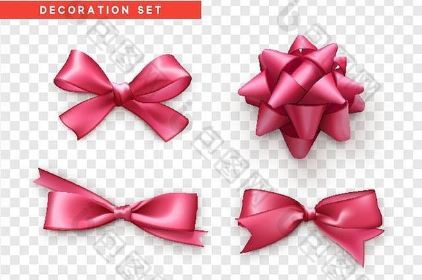 蝴蝶结粉红色的现实主义设计。带丝带的独立礼物蝴蝶结