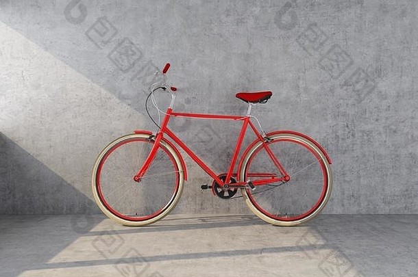 红色的自行车混凝土墙呈现