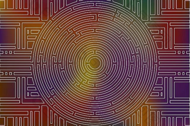 圆形迷宫背景，五彩缤纷的彩虹
