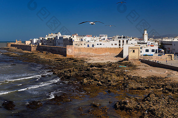 大西洋海岸北堡垒城墙essaouira摩洛哥查看斯卡拉港口