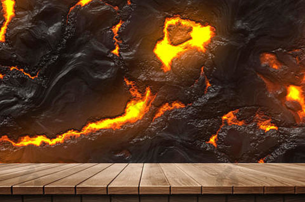 彩色木制平台背景：岩浆/熔岩。（3D渲染计算机数字生成的插图。）