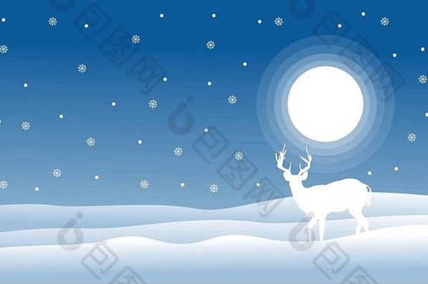 满雪的圣诞景观鹿