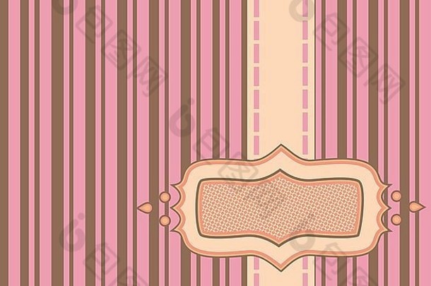 粉色和巧克力细条纹背景上的丝带框架