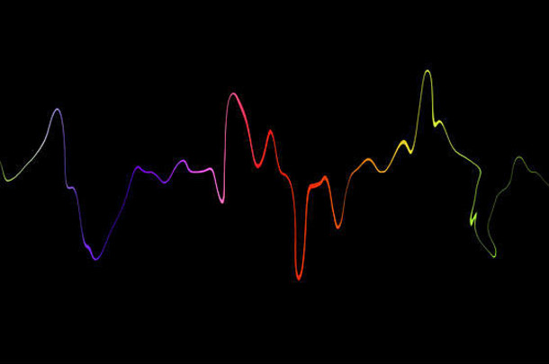 色彩斑斓的说话声音波行孤立的黑色的背景音乐声音科学技术