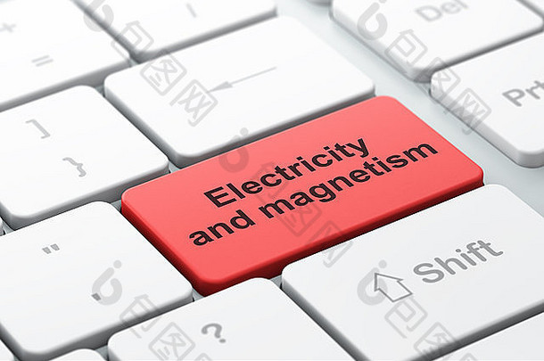 科学概念：电脑键盘背景上的电与磁
