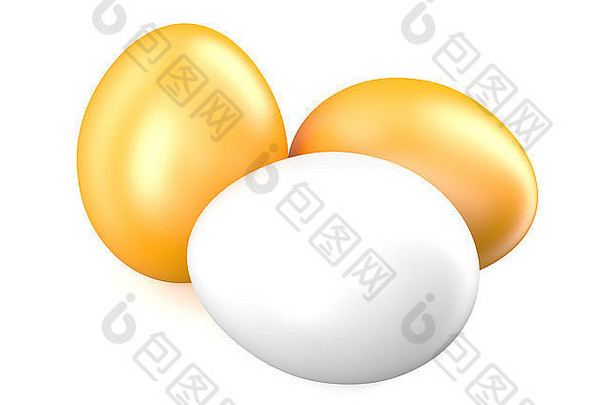 在白色背景上分离出三个新鲜鸡蛋