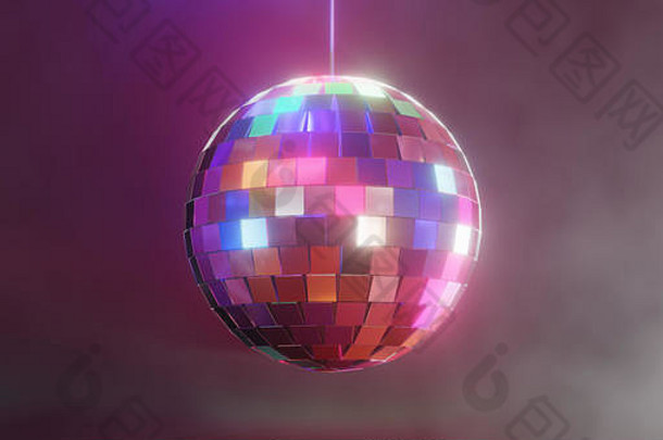 discoball色彩斑斓的发光奥恩烟雾缭绕的黑暗背景不错的派对!