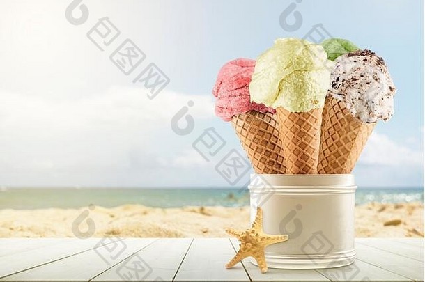 夏季冰奶油视锥细胞口味海滩