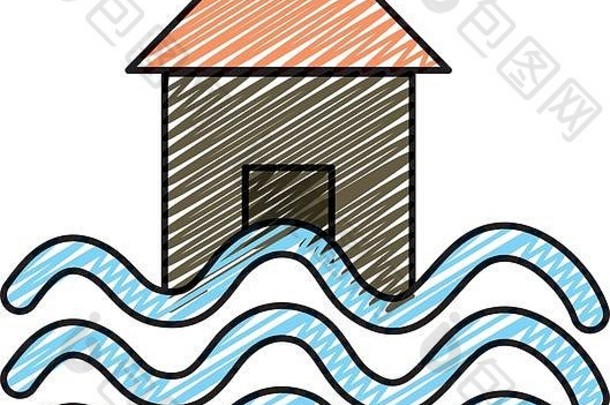 涂鸦房子水洪水自然Demage