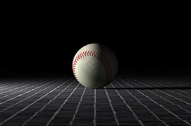 旧瓷砖地板上棒球的三维渲染
