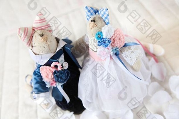 手工制作的玩具婚礼娃娃纺织品面料纱猫缝手
