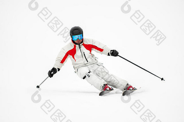 专业高山激流回旋滑雪滑雪准备坡新鲜的雪山行动相机腿