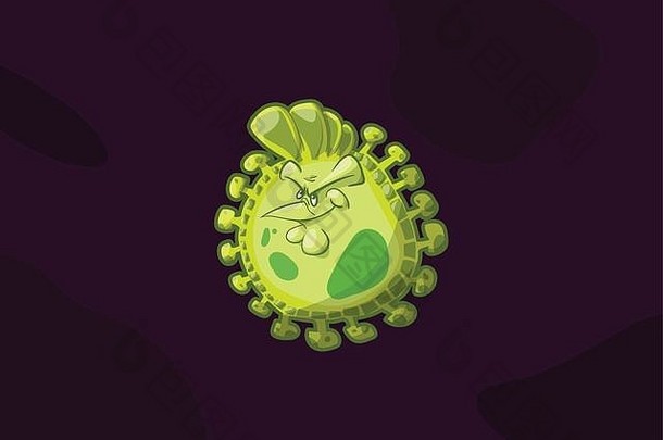 h5n1流感病毒的彩色载体插图，流感看起来像一只微笑的绿色小鸡。