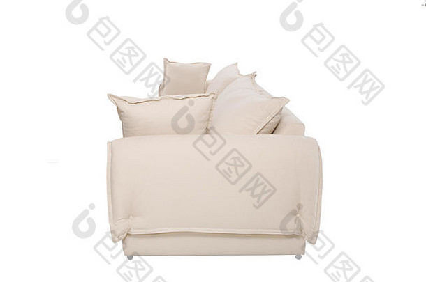 现代沙发米色织物孤立的白色背景